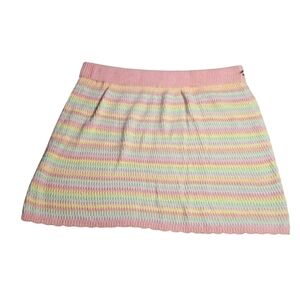 Unbranded Pastel All Over Knit Rainbow Stripe Scallop Trim Cotton Skirt Large